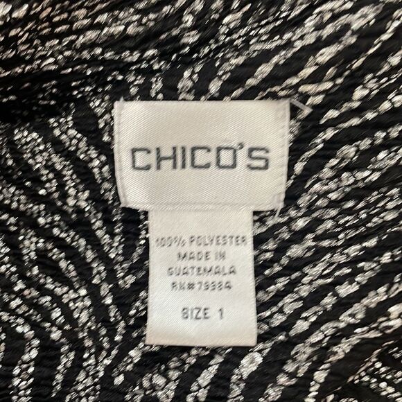 Chico's black and silver metallic tiger print asymmetrical zip front jacket sz 1 - Picture 10 of 16